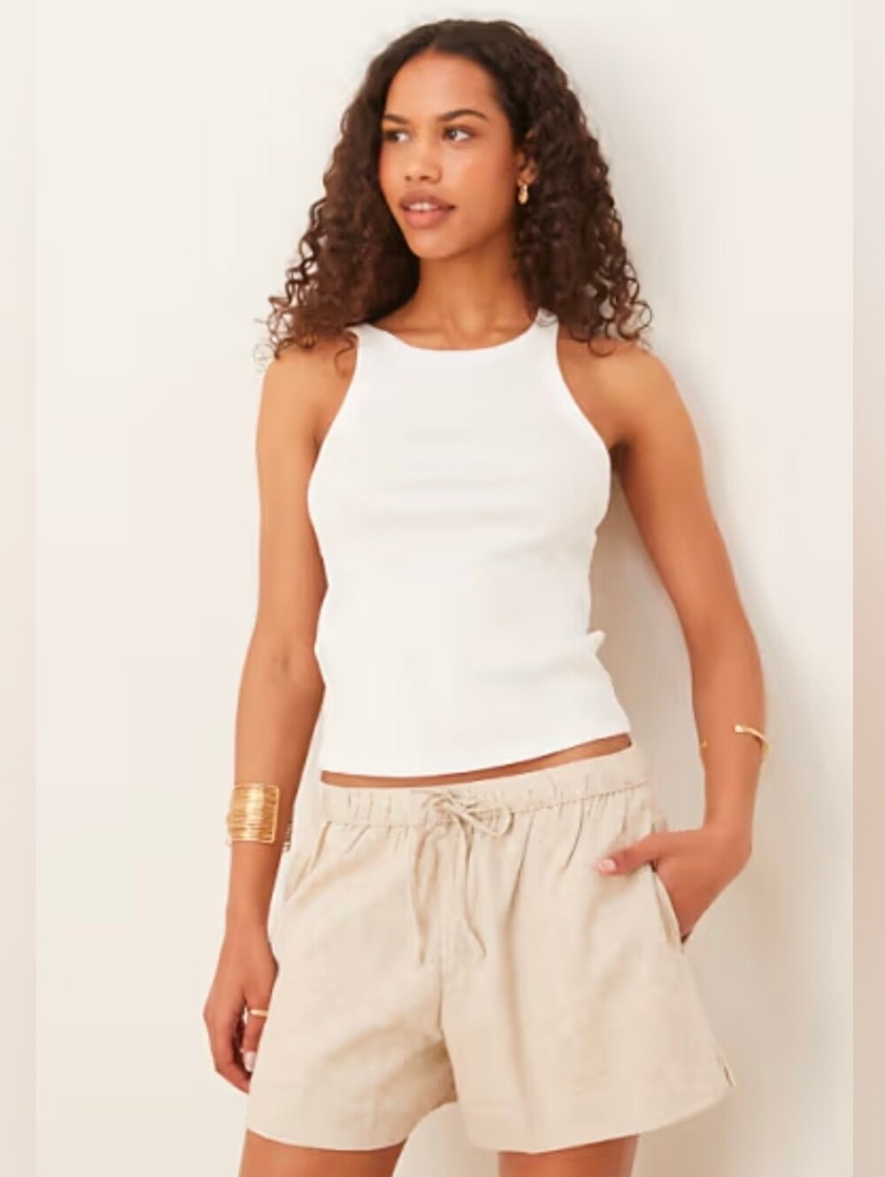 Abercrombie 100% Linen Eyelet Trim Pull-On Shorts Oatmeal S